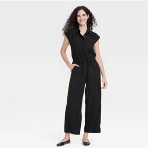 NWT Universal Thread Black Jumpsuit Minimalist Linen Sz 14 Capsule Wardrobe